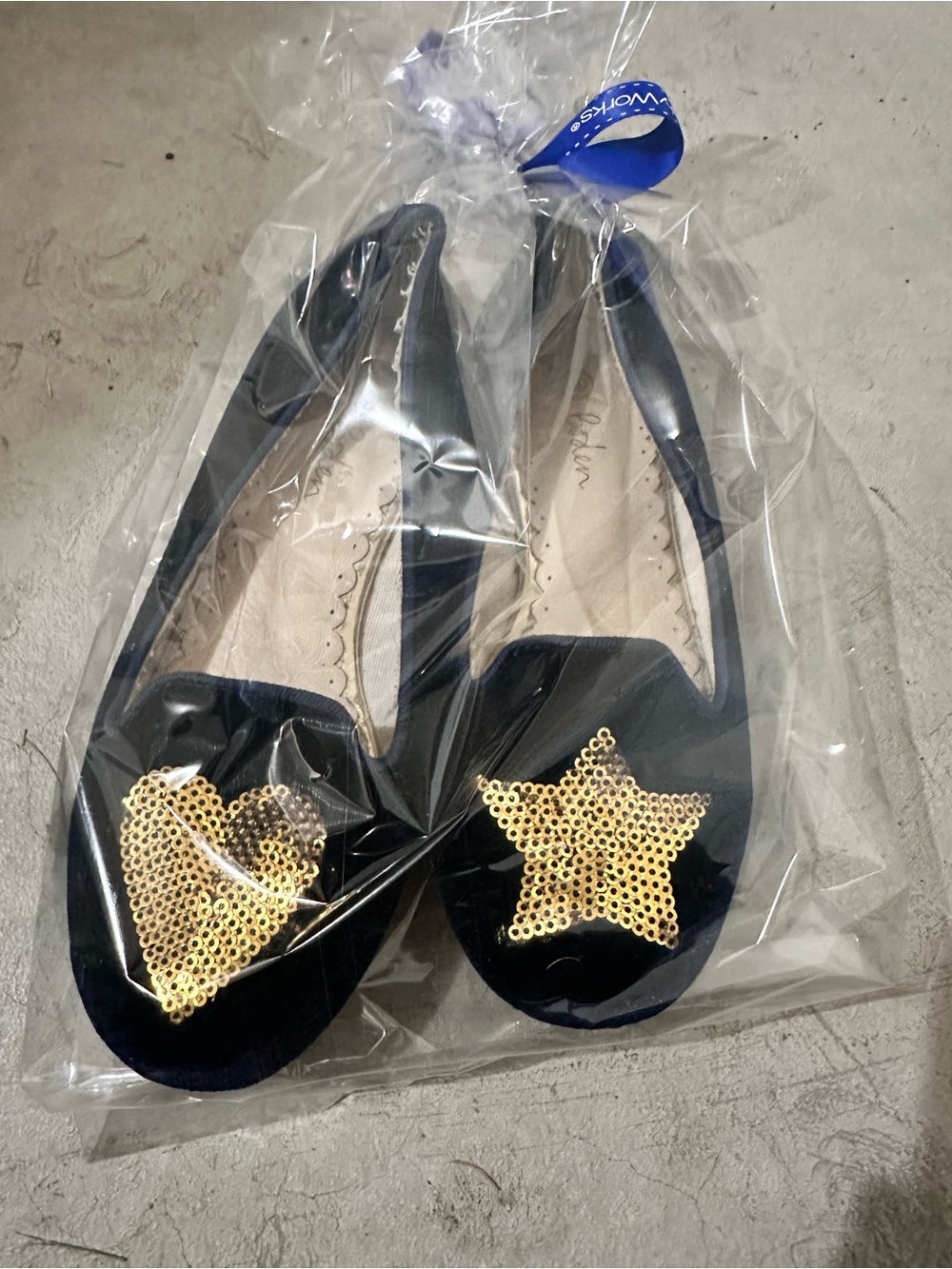 Boden Black Ballet Flats with Gold Sequin Star and Heart